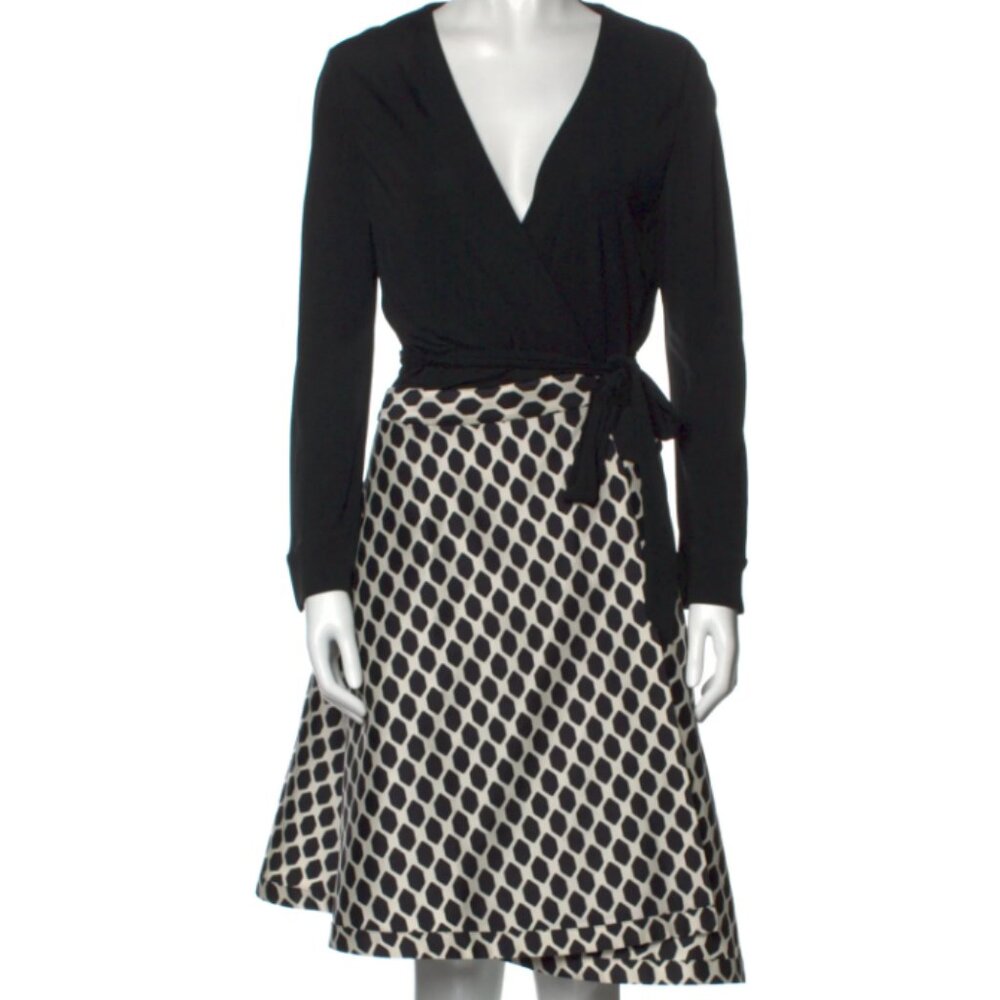 Diane von Furstenberg Amelia Black and White Wrap Dress Size 10